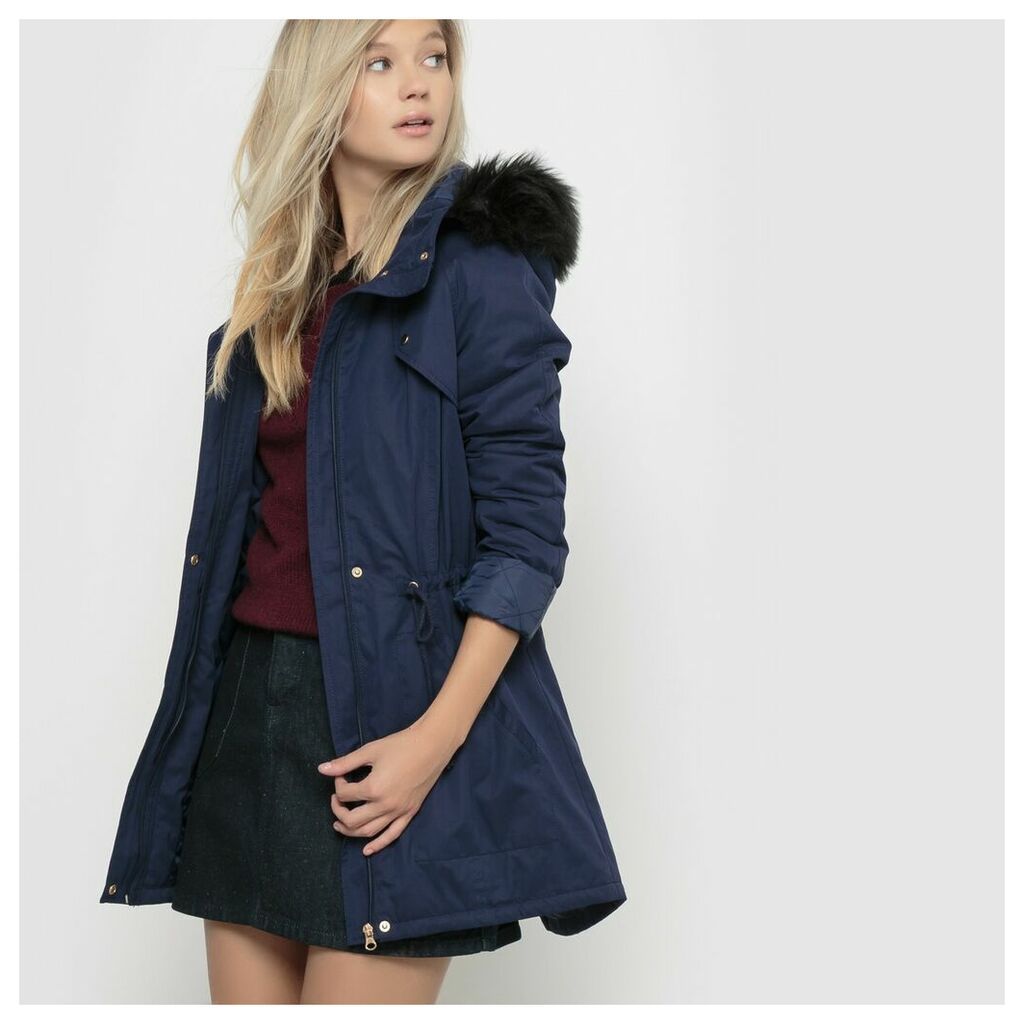 Mid-Length Hooded Parka with Faux Fur Hood