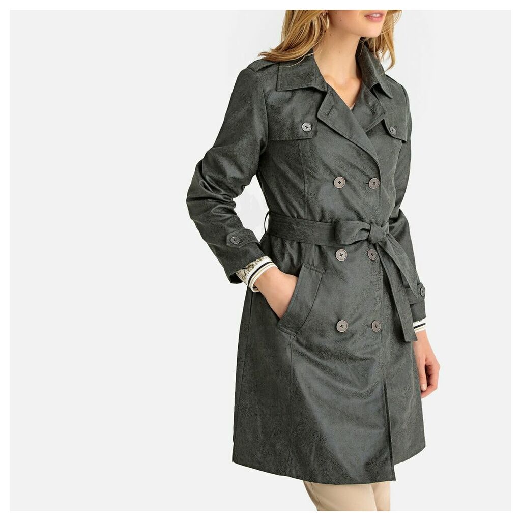 Double-Breasted Trench Coat in Animal Print Faux Suede