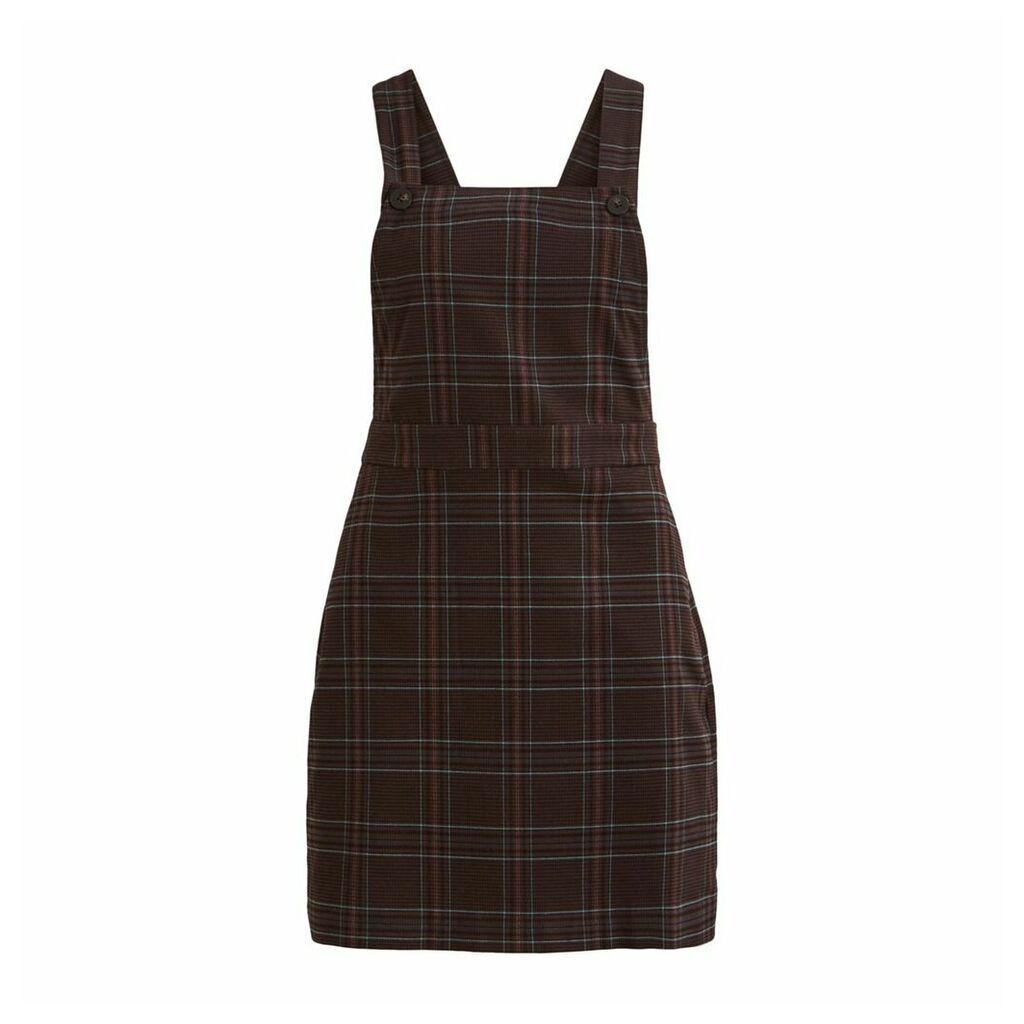 Short Checked Dungaree Dress with Pockets