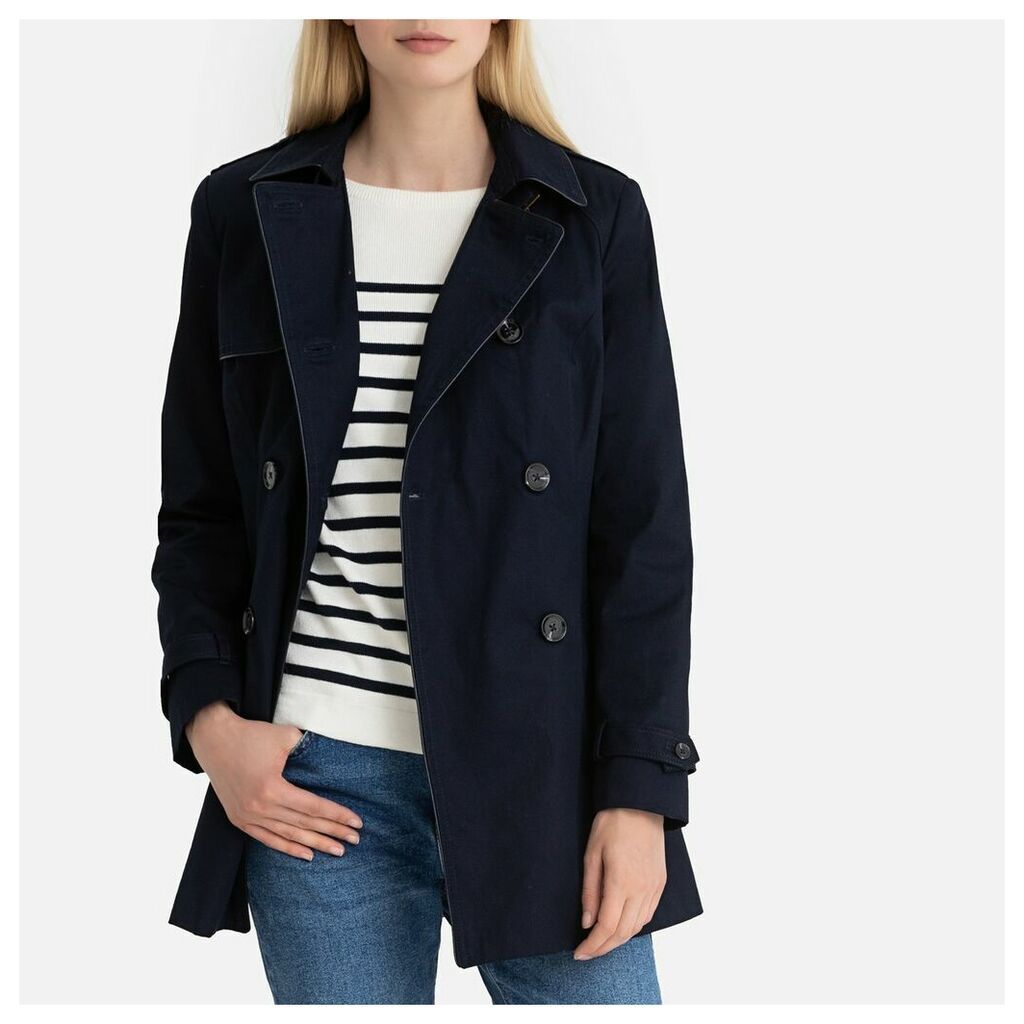 Short Cotton Trench Coat with Double-Breasted Buttons