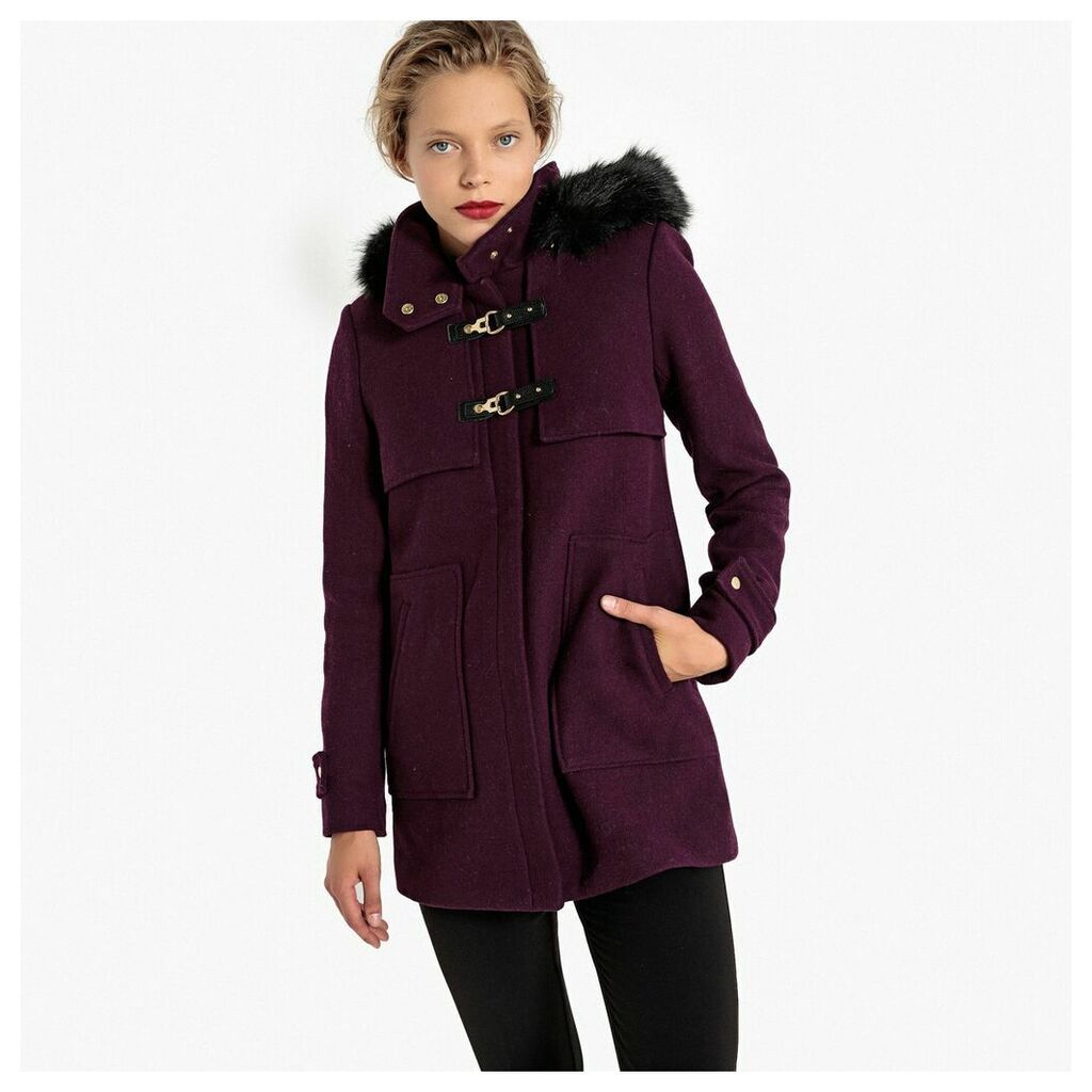 Wool Mix Duffle Coat with Removable Faux Fur Collar
