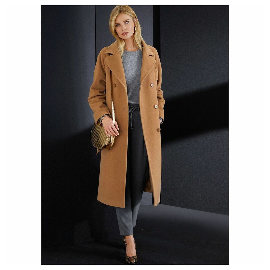 Wool Mix Double-Breasted Coat with Faux Fur Collar and Pockets