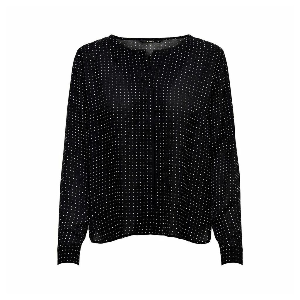 Grandad Collar Blouse in Polka Dot with Long Sleeves