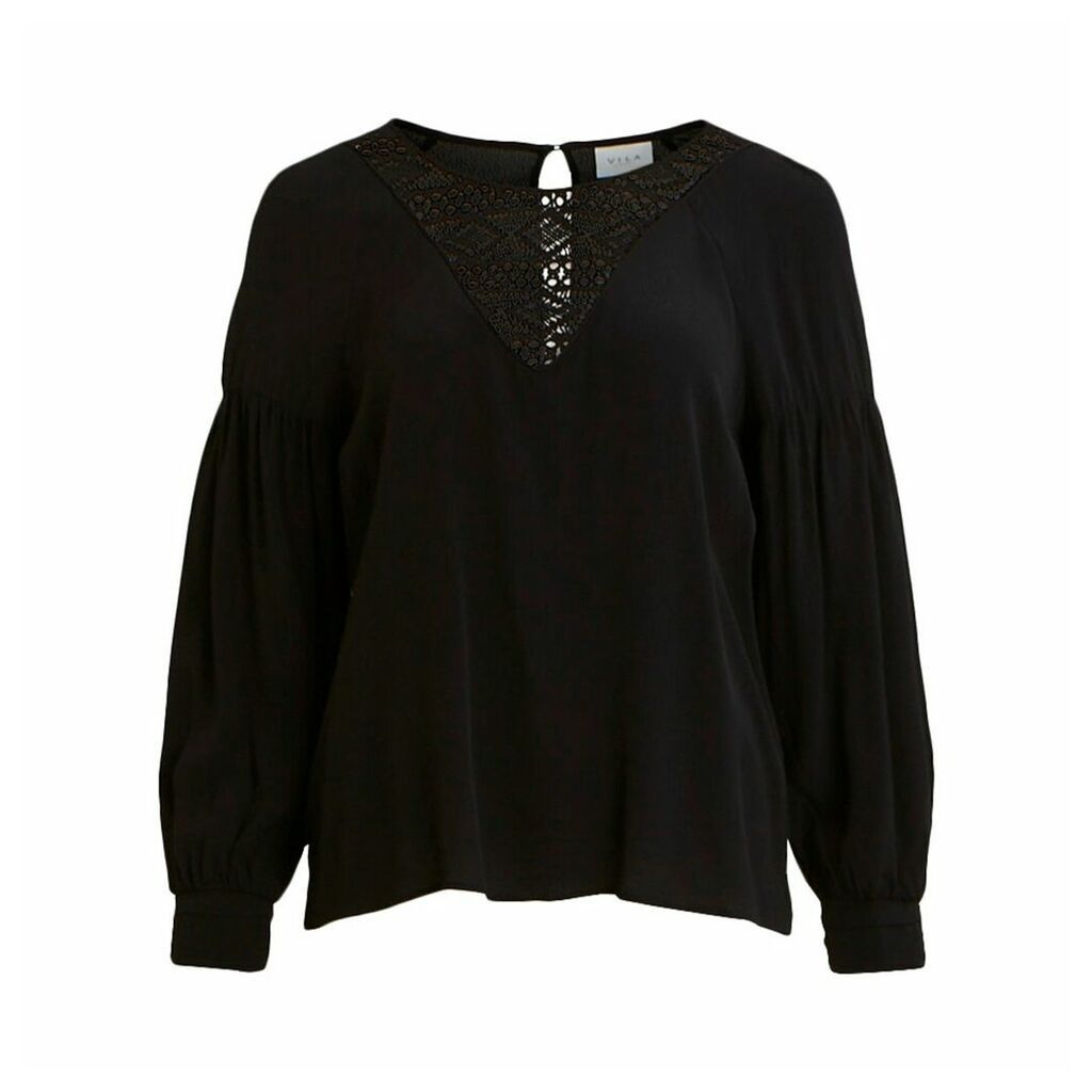 Laced Blouse with Dip Hem and Long Sleeves