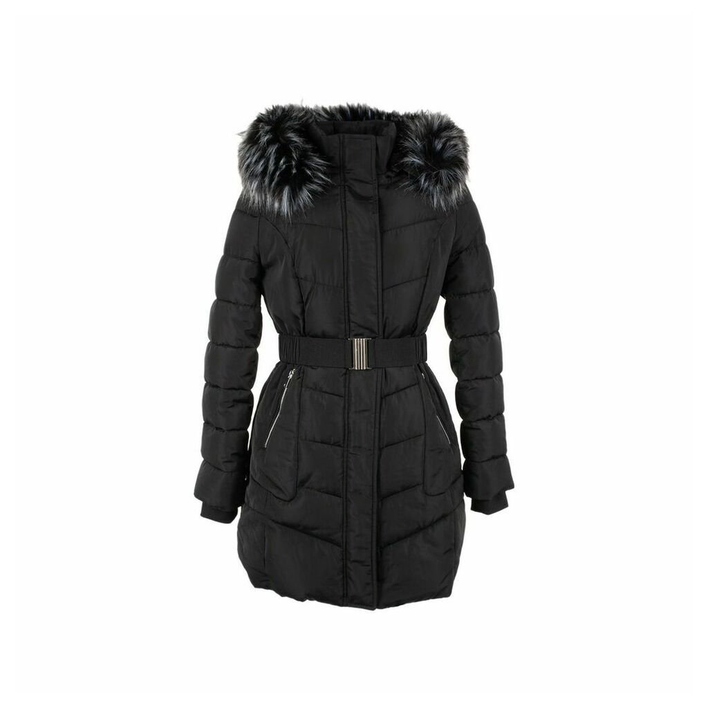 Dagadget Mid-Length Padded Jacket with Faux Fur Hood and Pockets