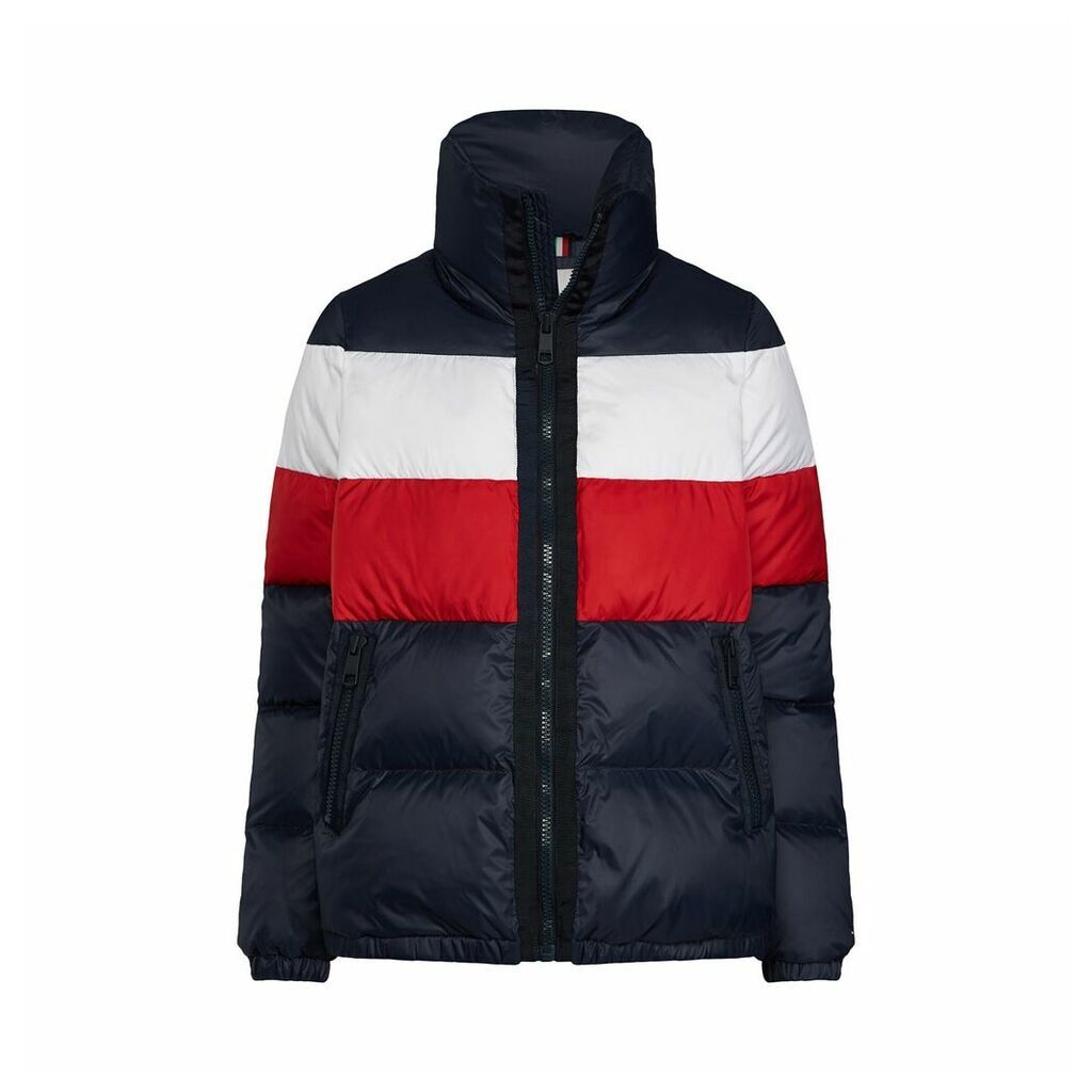 Padded Puffer Jacket with Wide Multi-Coloured Stripes