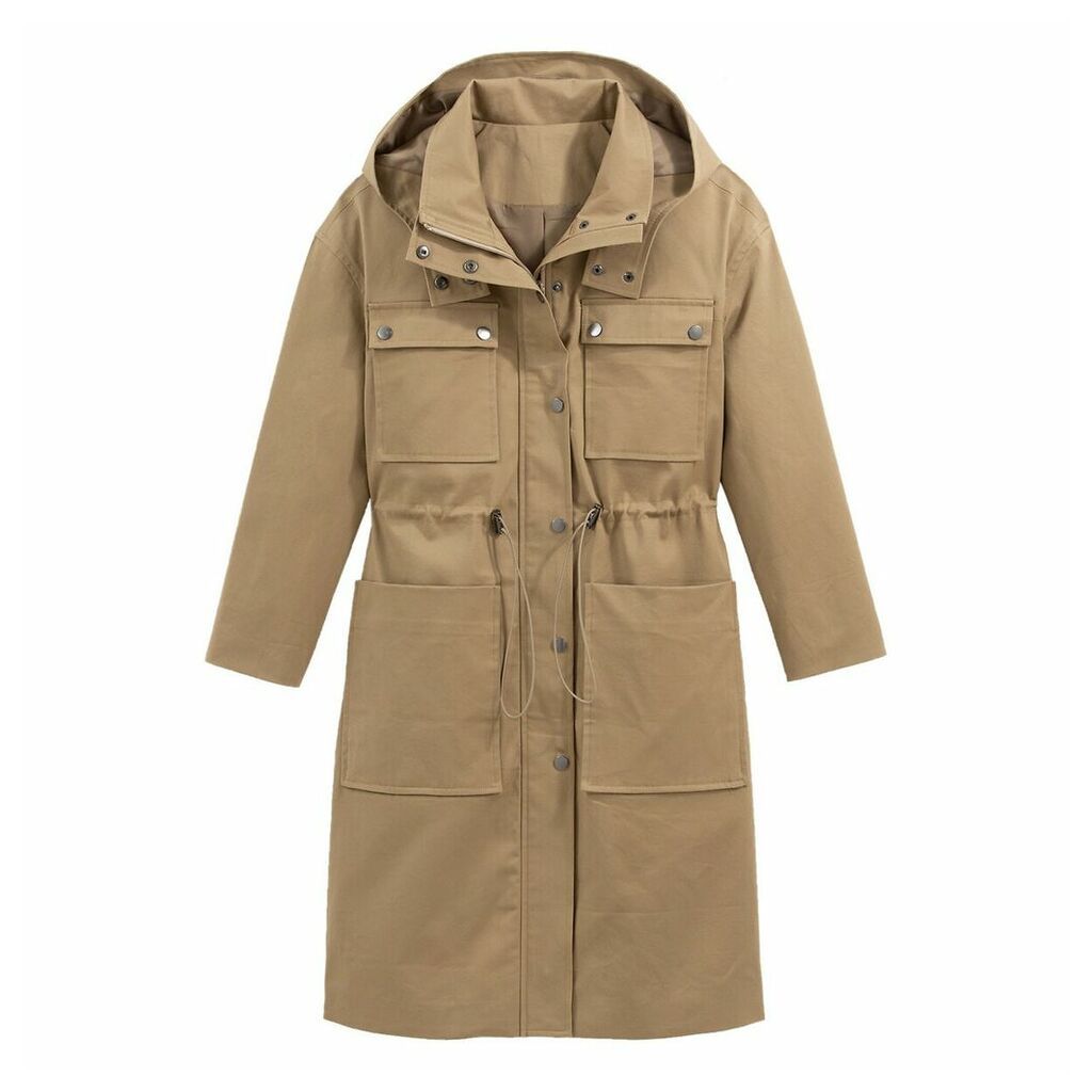 Mid-Length Hooded Parka in Cotton Mix