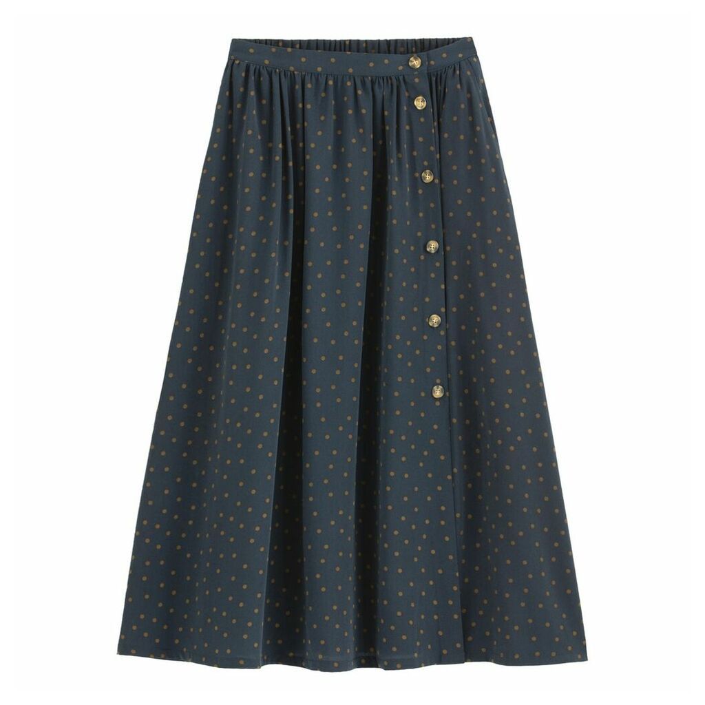Polka Dot Full Skirt with Buttons