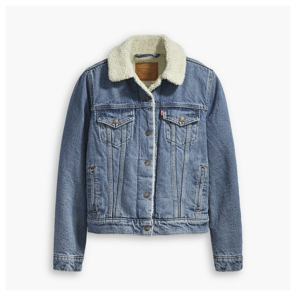 Sherpa Trucker Jacket with Faux Sheepskin Lining and Pockets