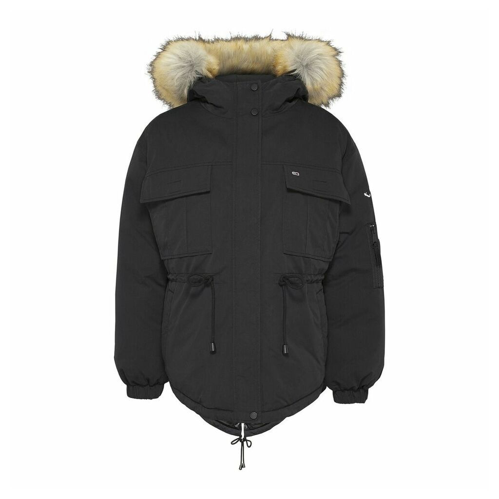 Cotton Mix Mid-Length Parka with Faux Fur Hood and Pockets
