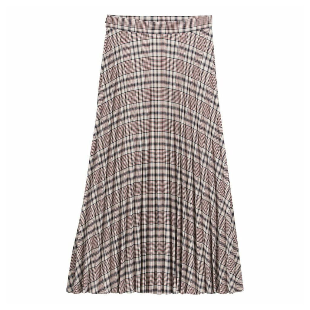 Pleated Midi Skirt in Checked Plaid