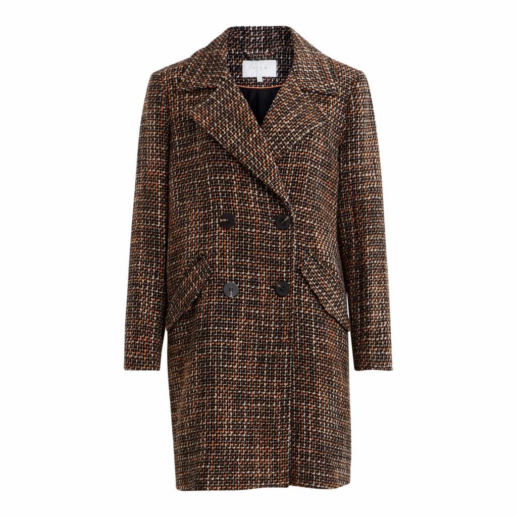 Double-Breasted Jacquard Coat with Pockets