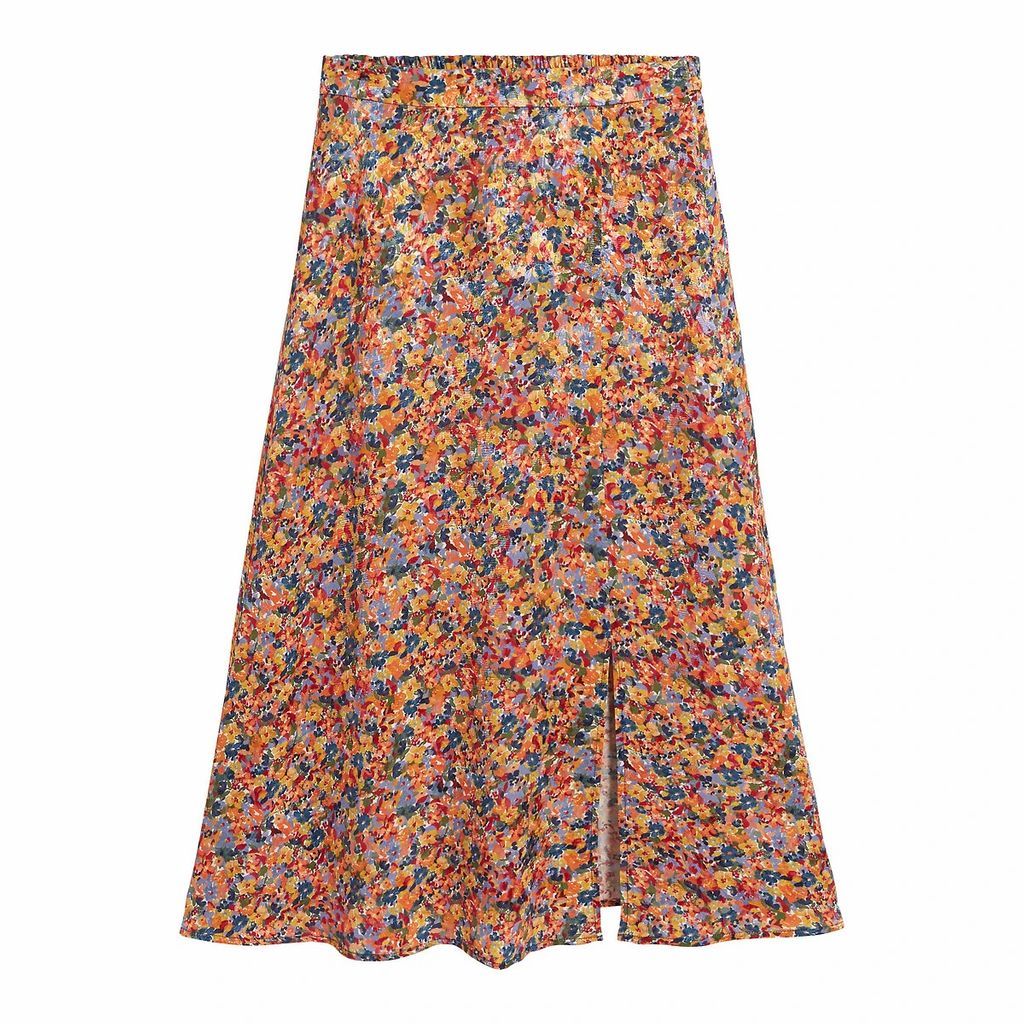 Draping Midaxi Skirt in Floral Print with Split