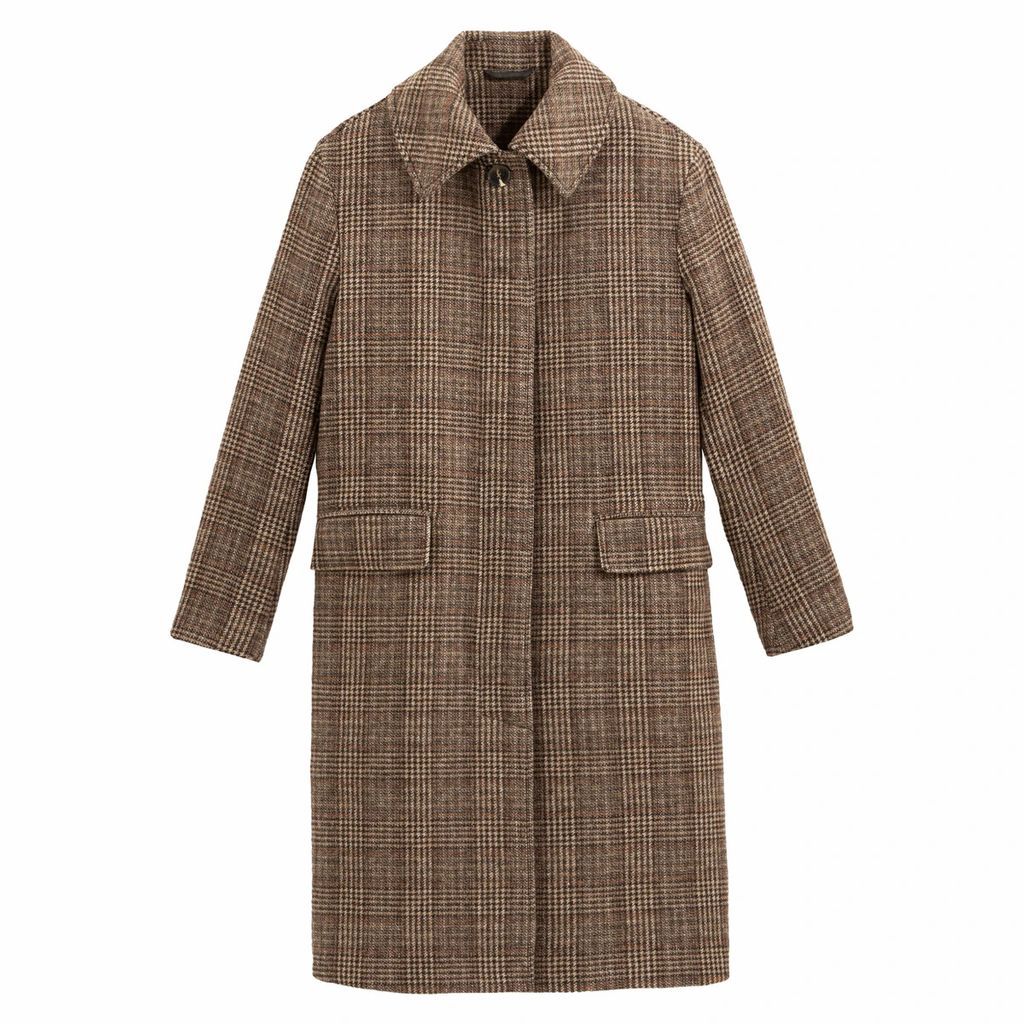 Wool Mix Checked Coat with Single-Breasted Buttons and Pockets
