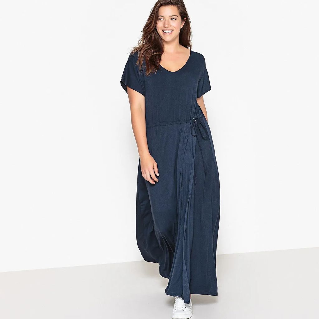 Maxi Dress with Tie-Waist and Short Sleeves