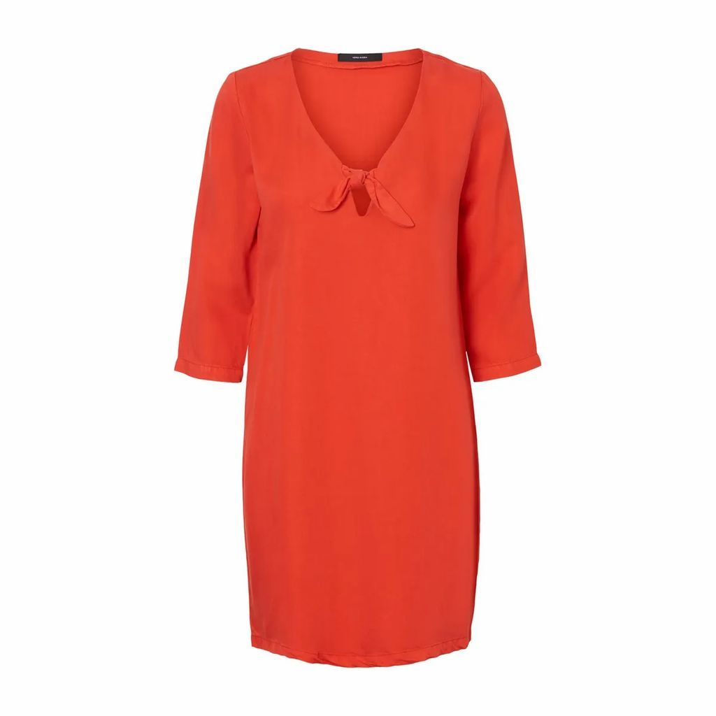 Tie-Front Shift Dress with 3/4 Length Sleeves