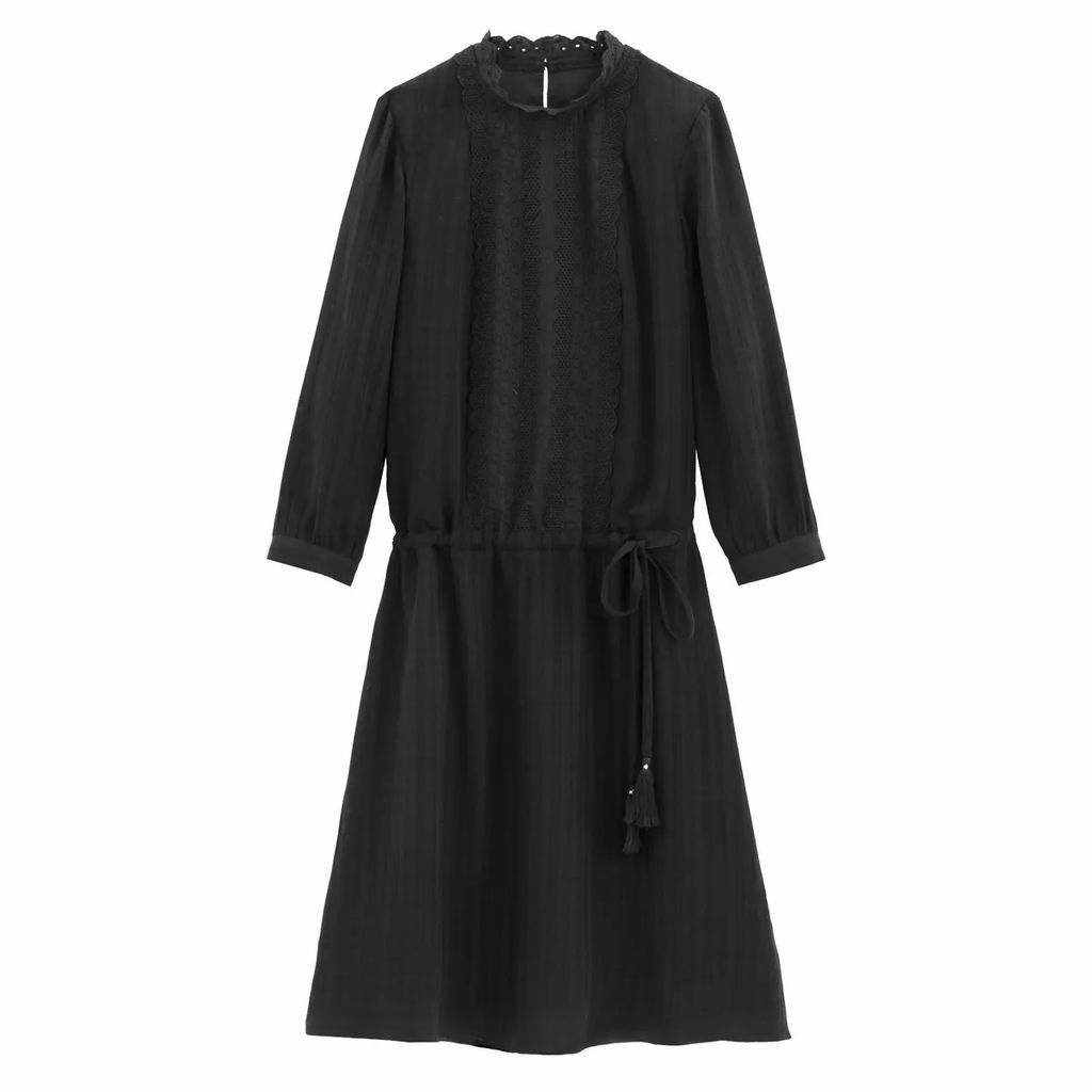 High Neck Mid-Length Dress with 3/4 Length Sleeves