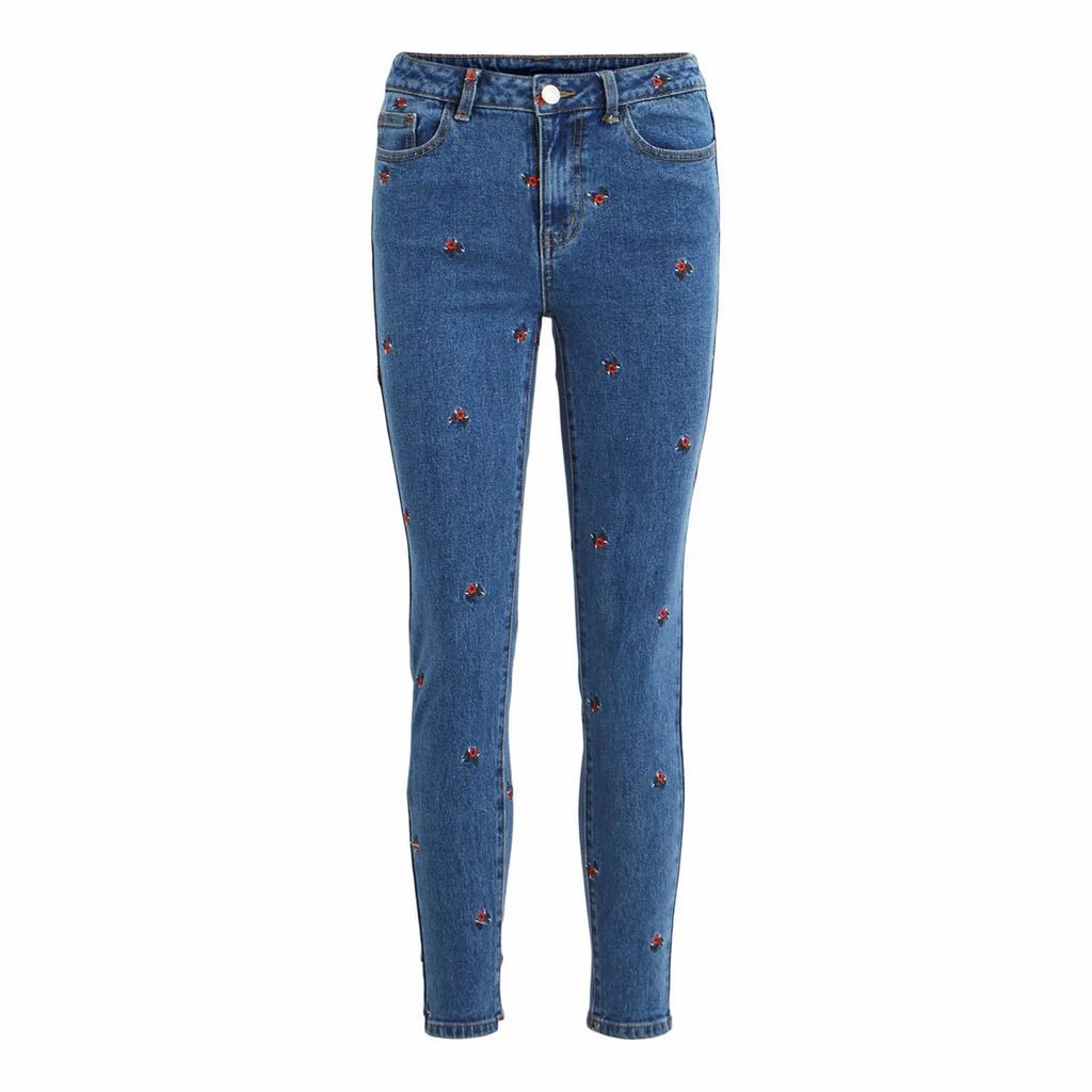 Visommer Slim Fit Jeans with Embroidered Roses