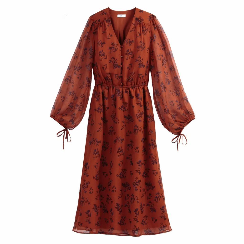 Floral Print Boho Midaxi Dress with Long-Sleeves