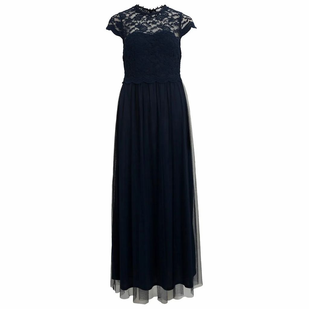 Cotton Mix Maxi Dress with Lace Bodice and Short Sleeves