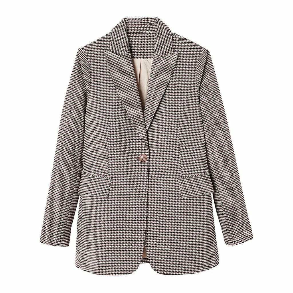 Fitted Houndstooth Check Blazer