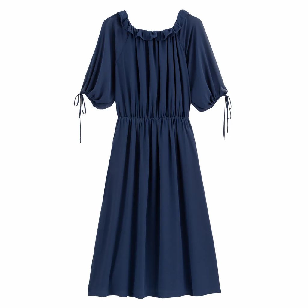 Ruffled Midaxi Dress with Elbow-Length Sleeves