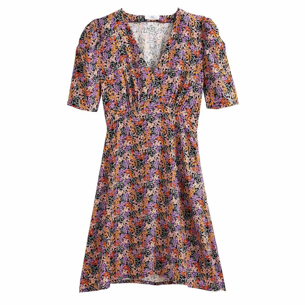 Floral Print Mini Tea Dress with Short Puff Sleeves