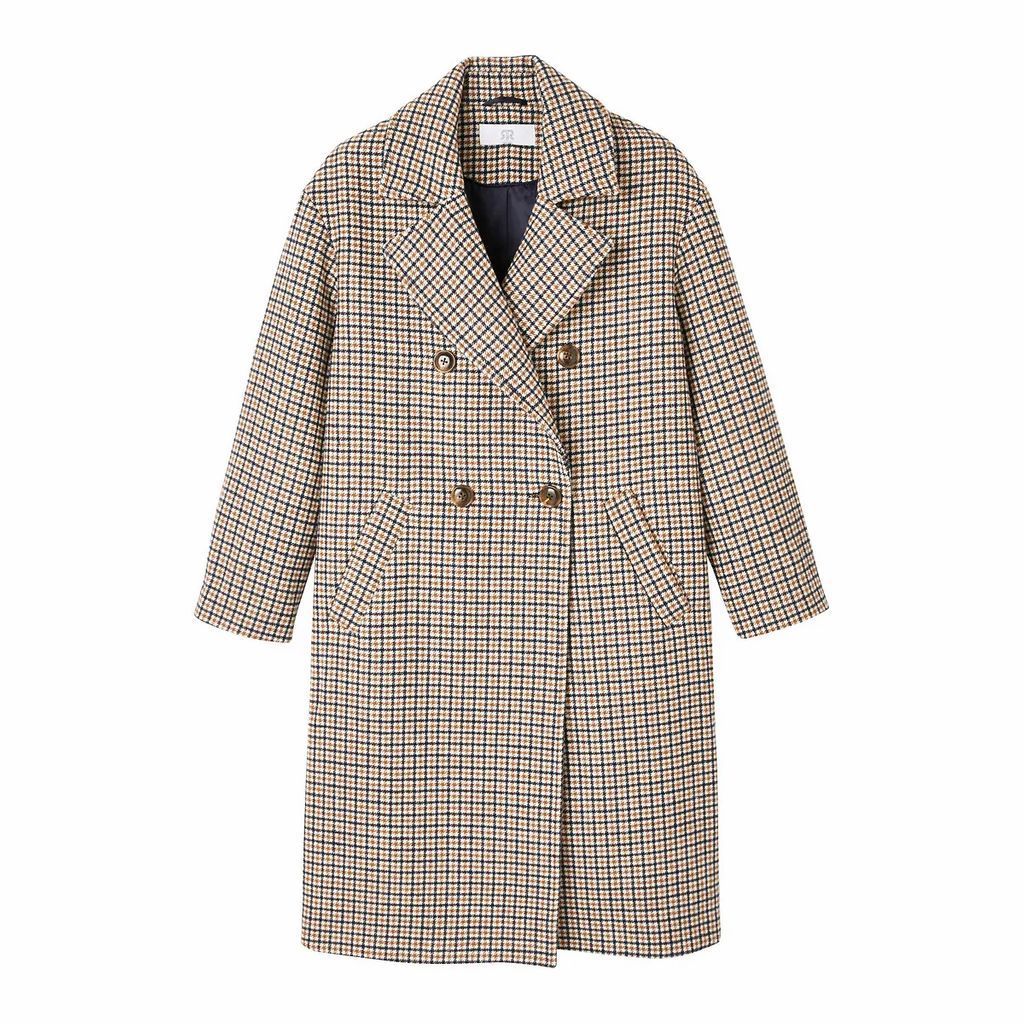 Checked Boyfriend Coat with Double Breasted Fastening