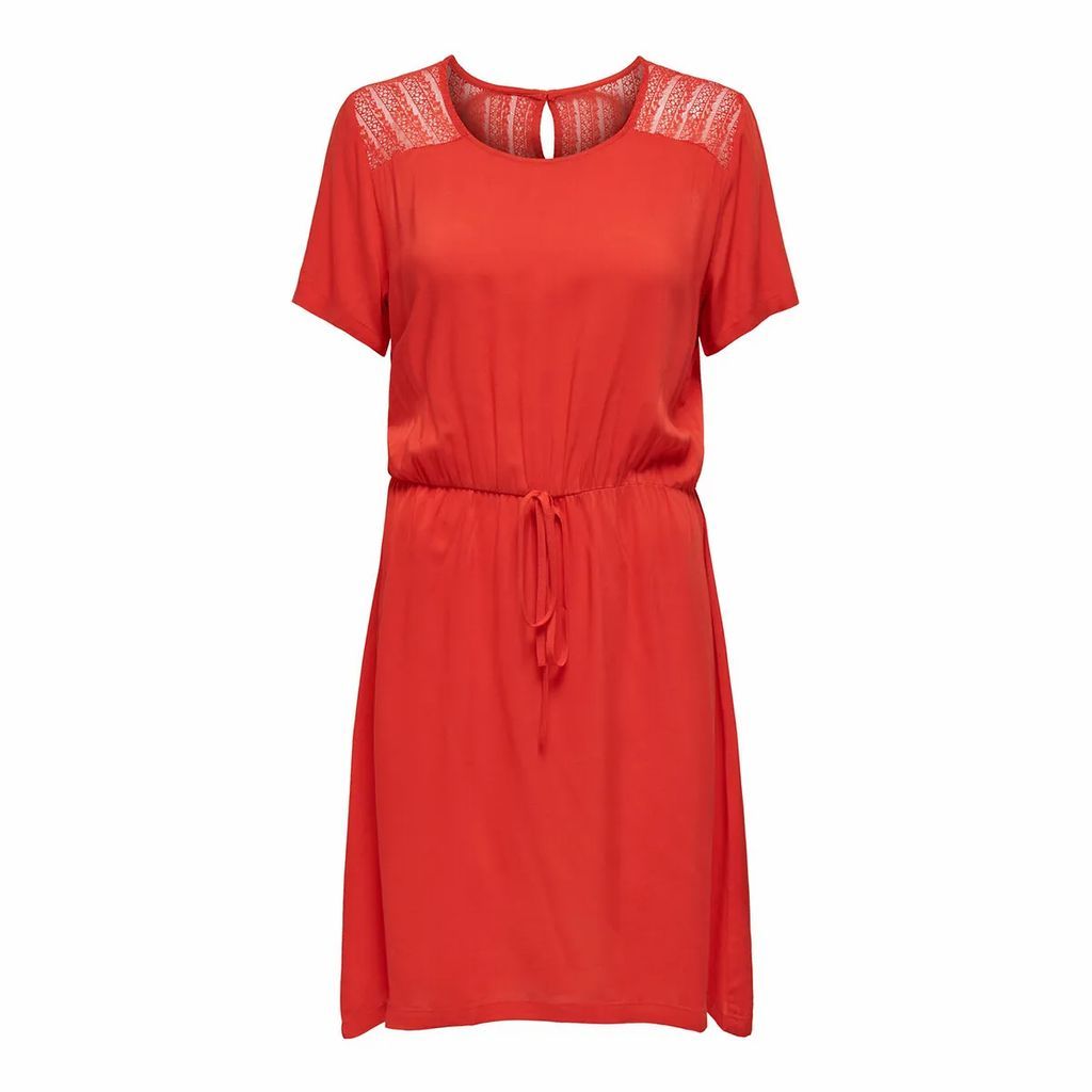 Flared Knee-Length Dress with Back Detail and Short Sleeves