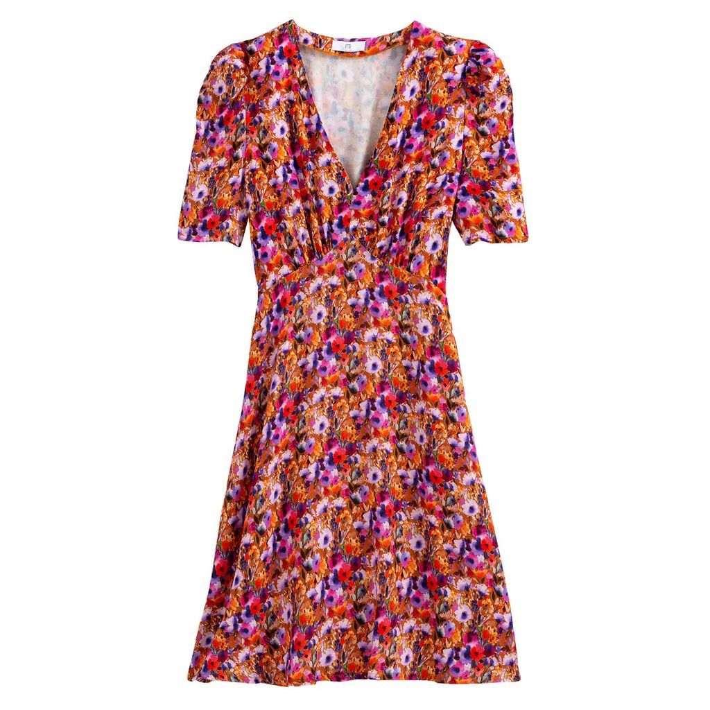 Floral Print Mini Dress with Puff Sleeves