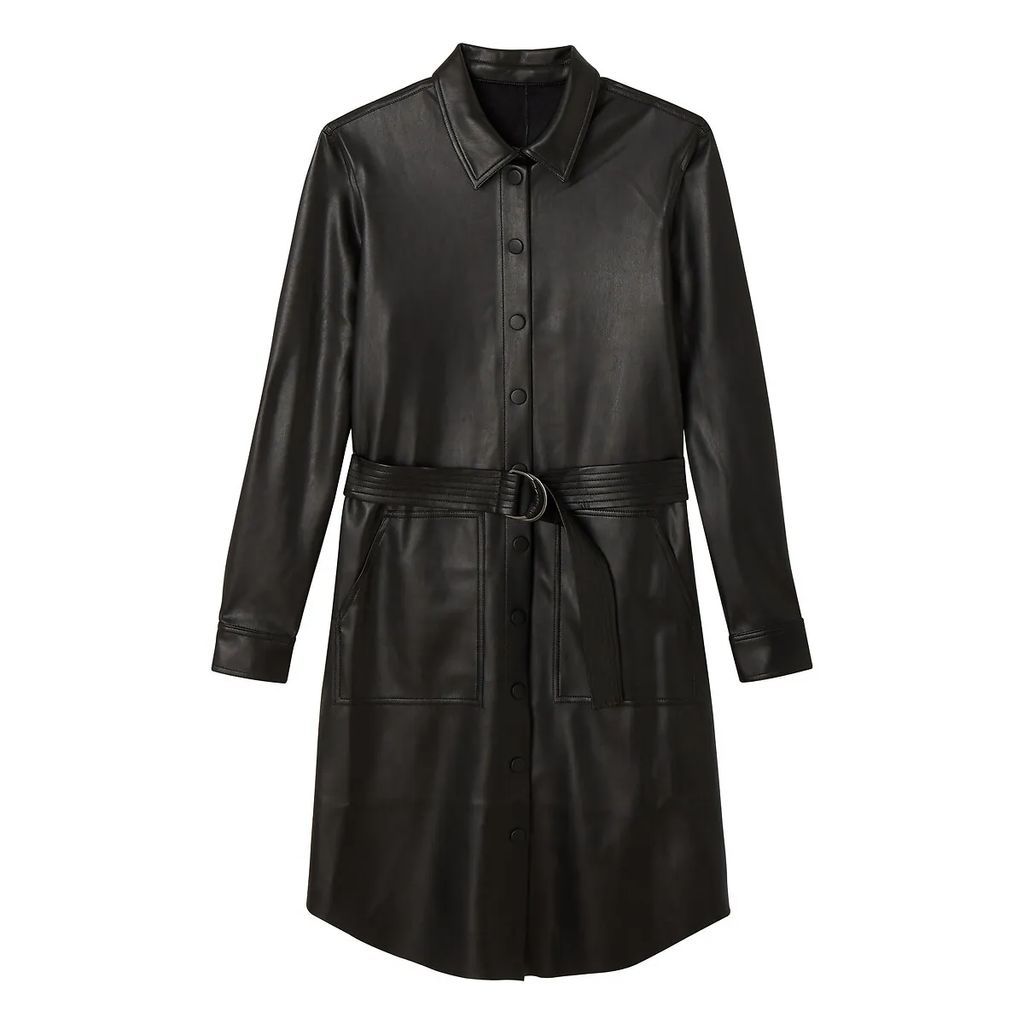 Faux Leather Shirt Dress in Knee-Length with Long Sleeves