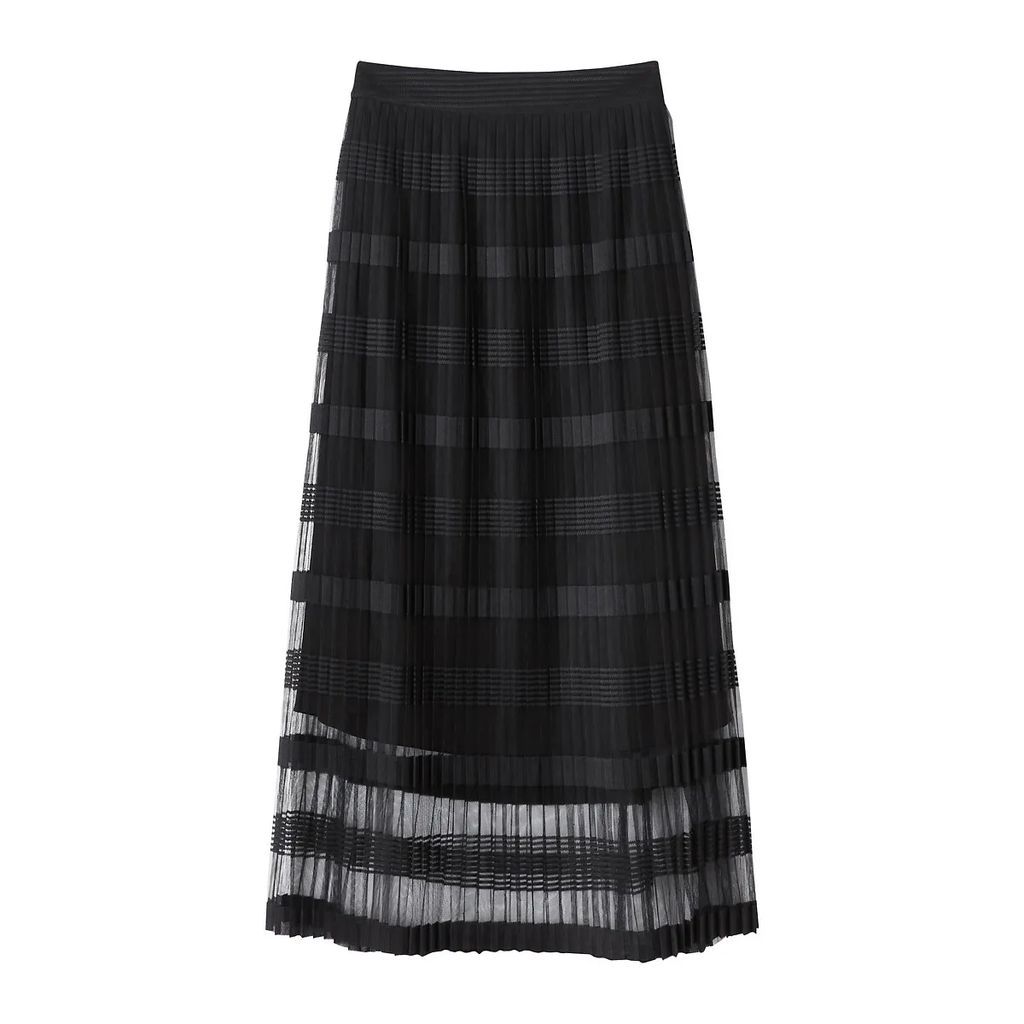 Striped Tulle Pleated Midaxi Skirt