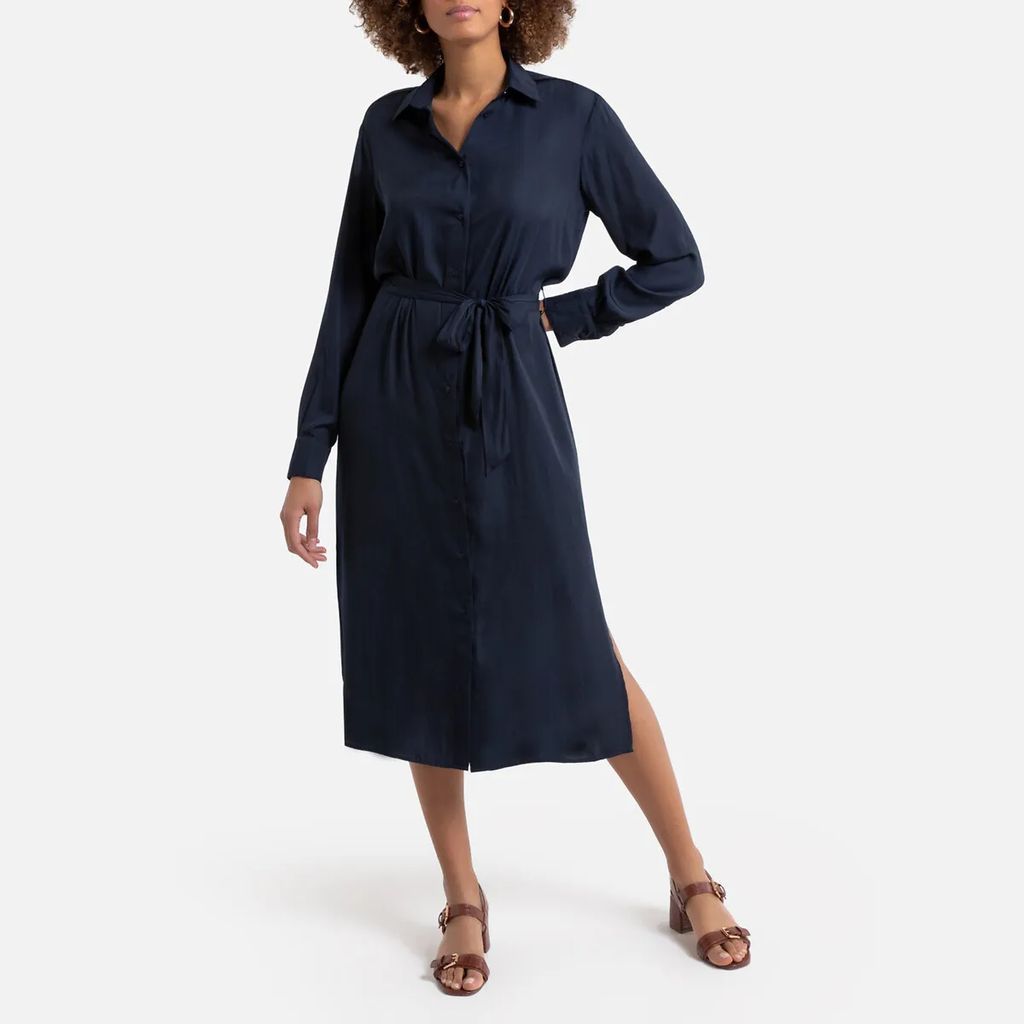 Button-Through Midaxi Shirt Dress with Long Sleeves