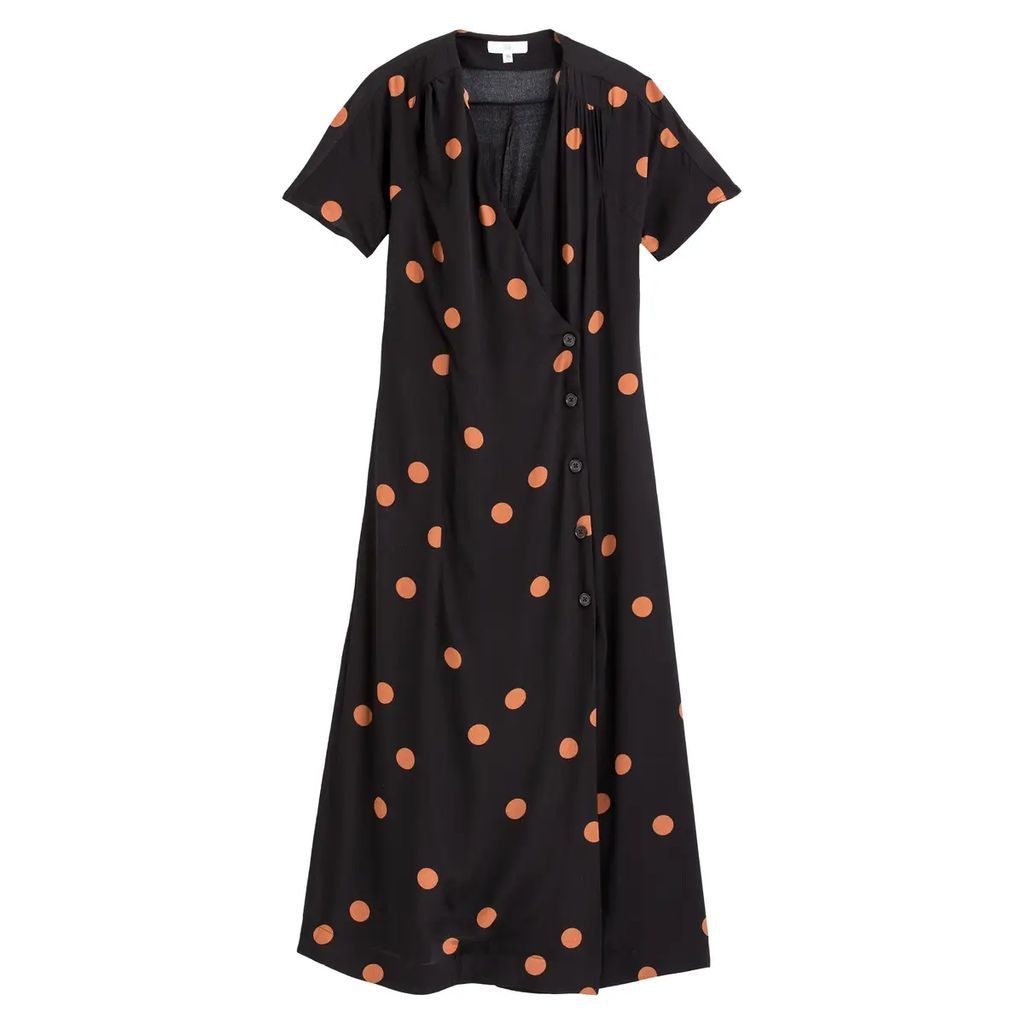 Wrapover Midaxi Dress in Polka Dot Print