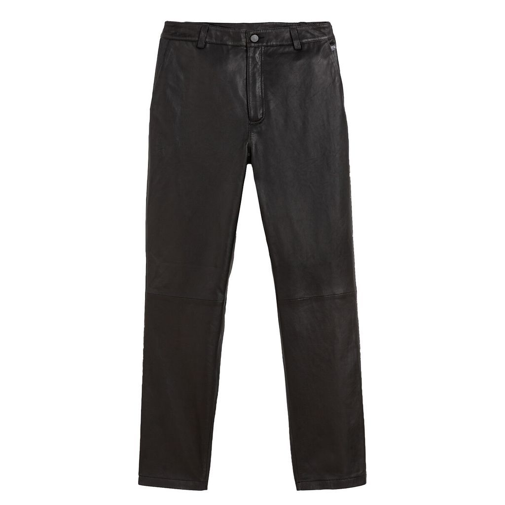 Leather Straight Cut Trousers, Length 27.5