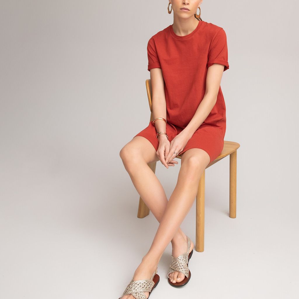 Organic Cotton Mini T-Shirt Dress with Crew Neck and Short Sleeves