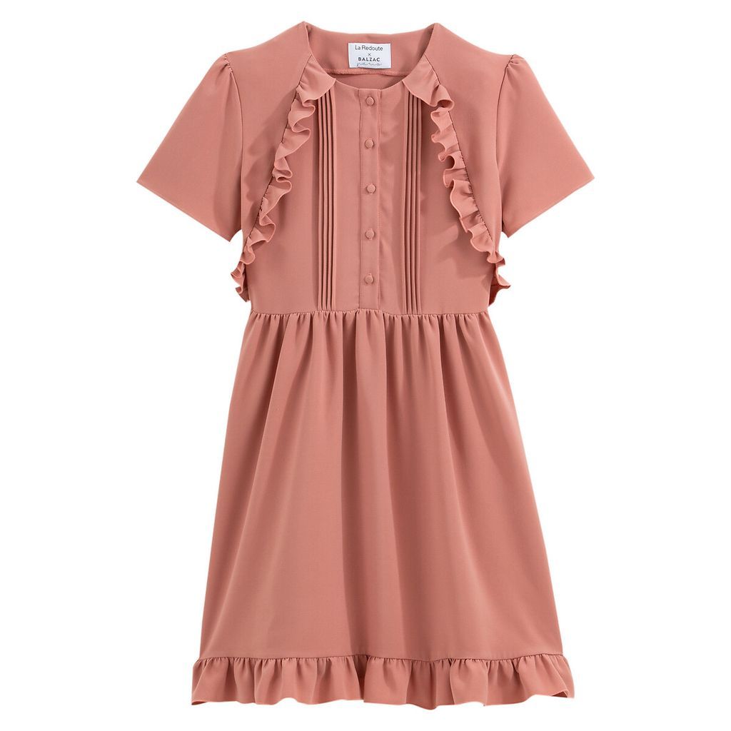 Cotton Knee-Length Dress with Ruffles and Short Sleeves