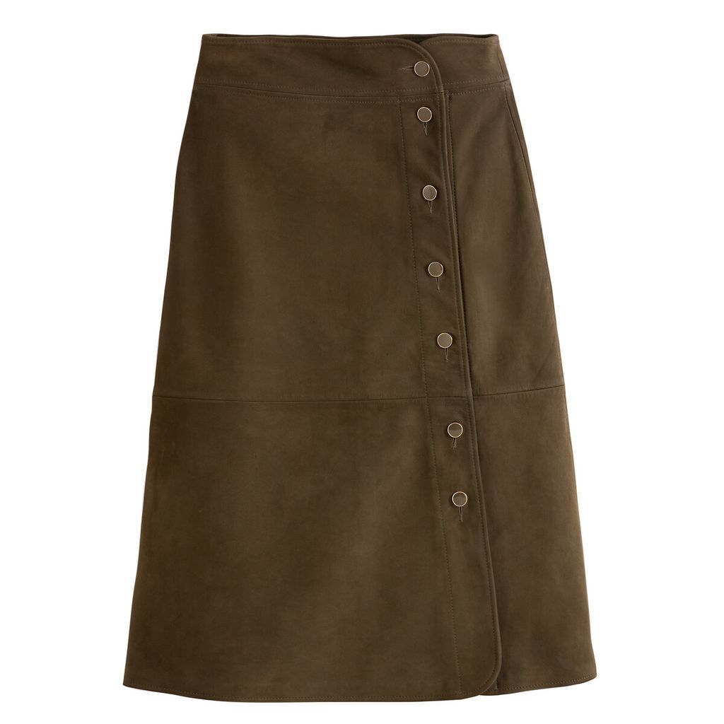 Suede Midi Skirt with Buttons