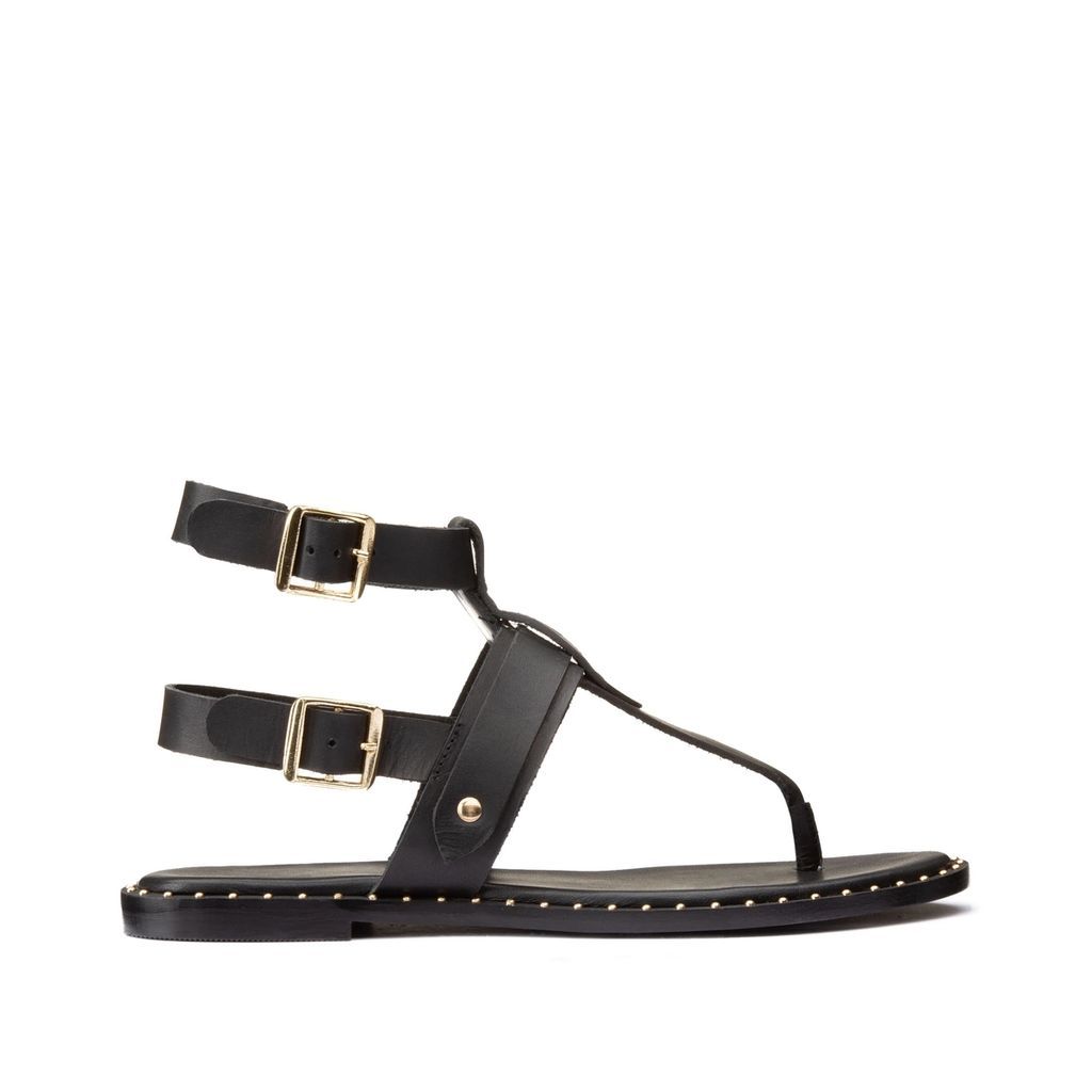 Leather Twin Strap Sandals with Studded Detail