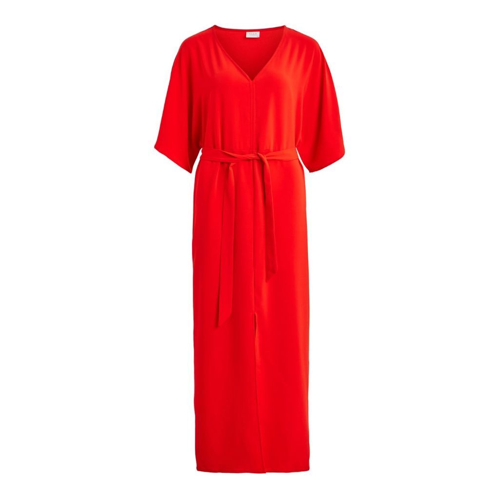 Maxi Shirt Dress with 3/4 Length Sleeves and Tie-Waist