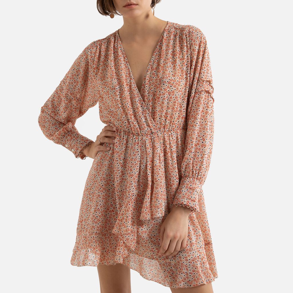 Printed V-Neck Dress with Long Sleeves