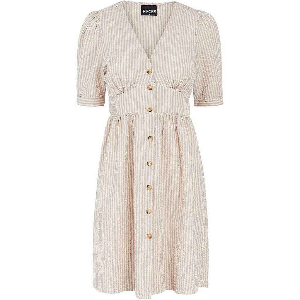Striped Cotton Midi Dress with Short Sleeves