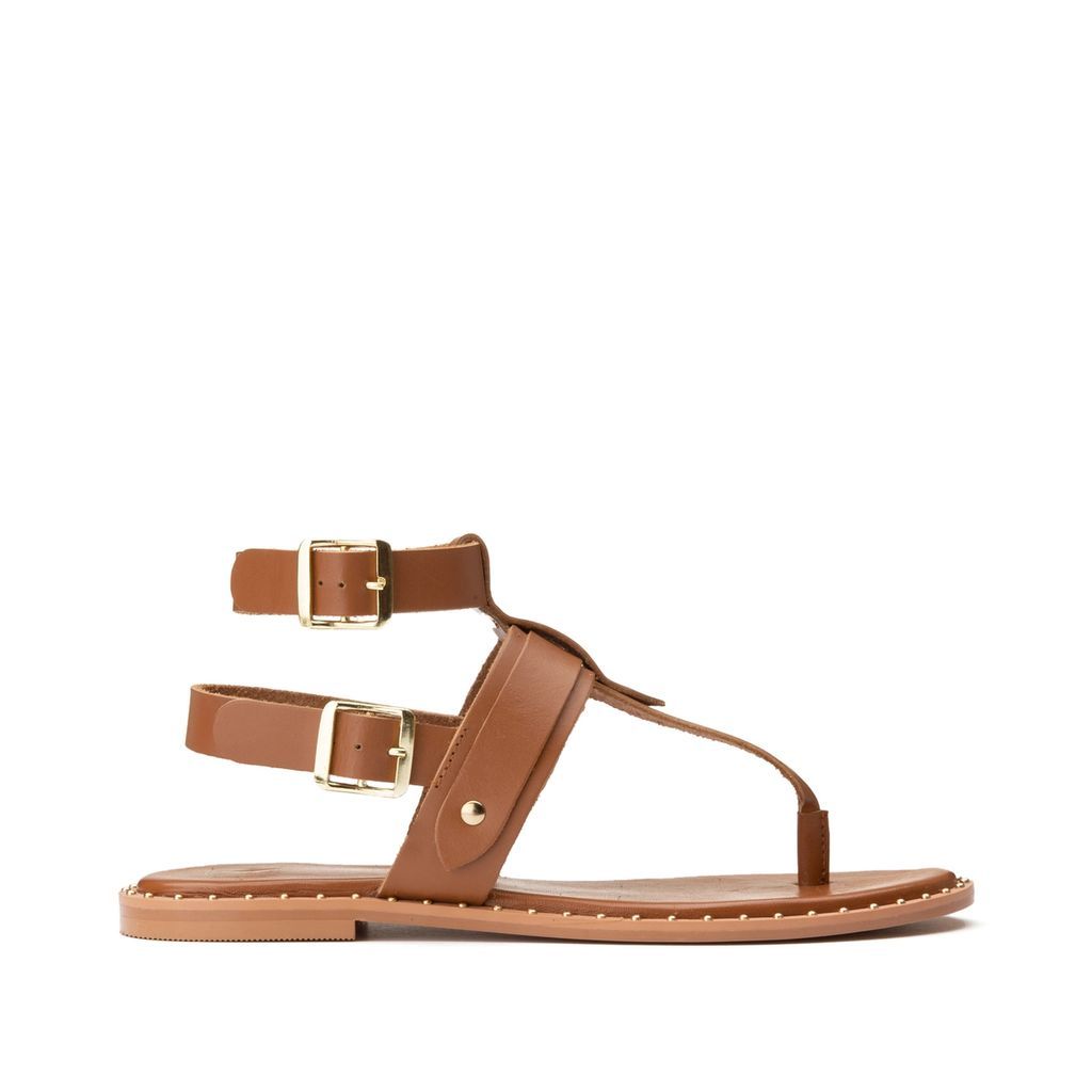 Leather Twin Strap Sandals with Studded Detail