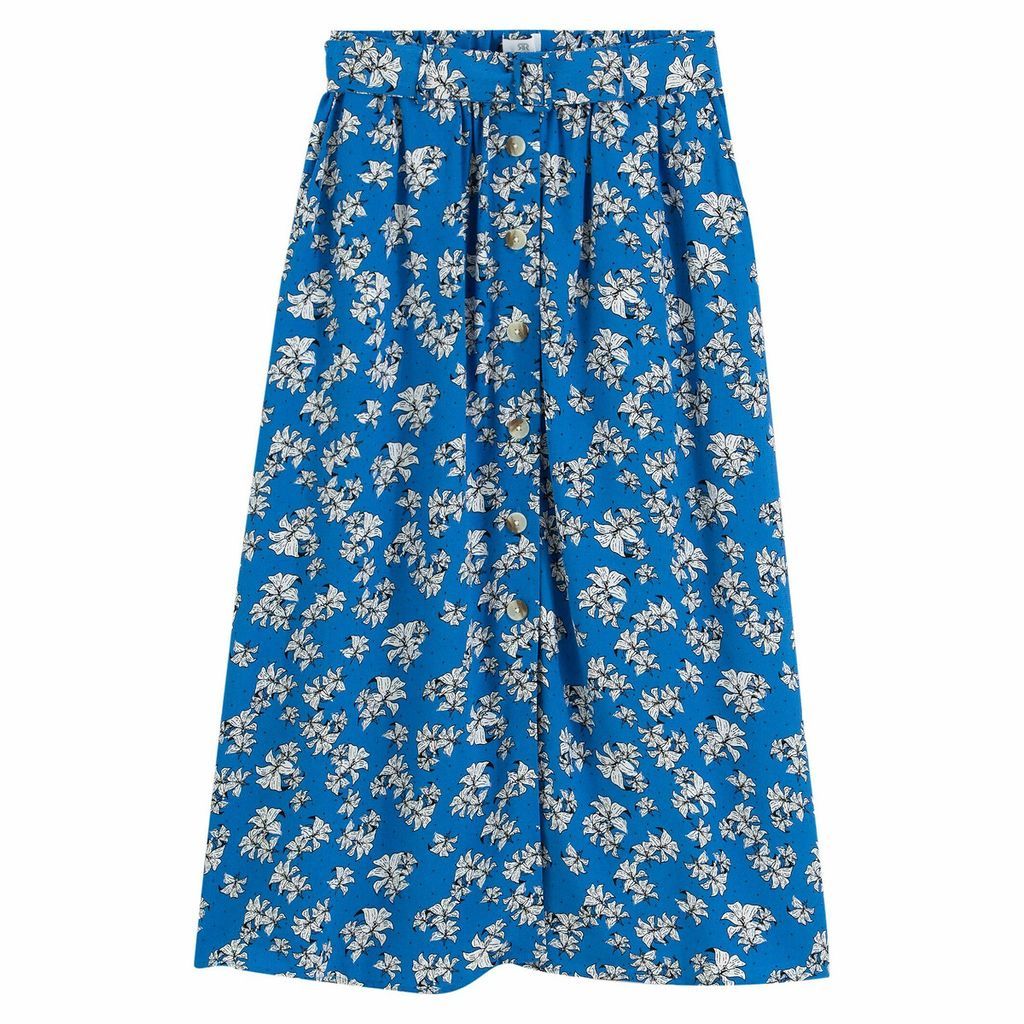 Buttoned Floral Midi Skirt with Tie-Waist