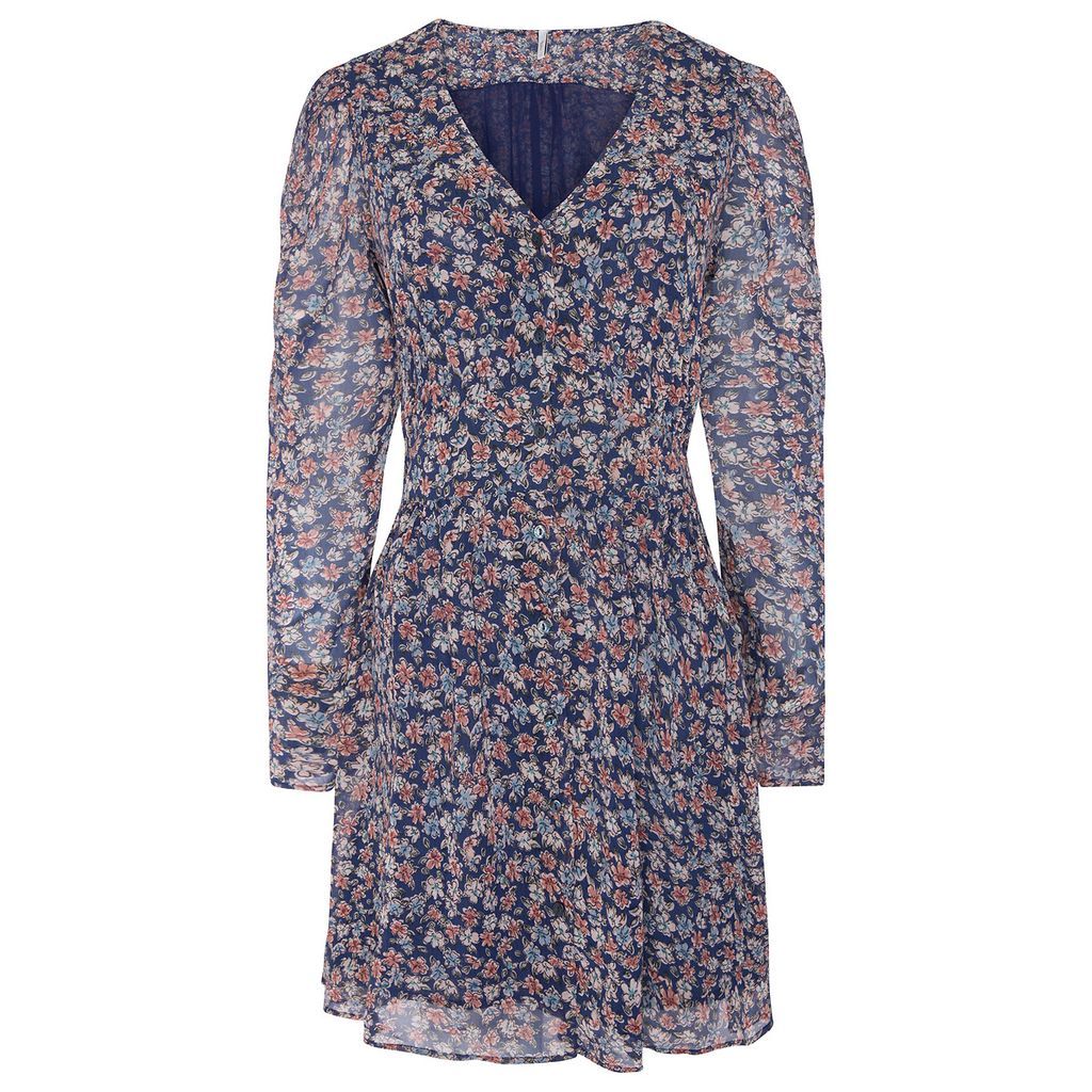 Floral Print Wrapover Mini Dress with Long Sleeves