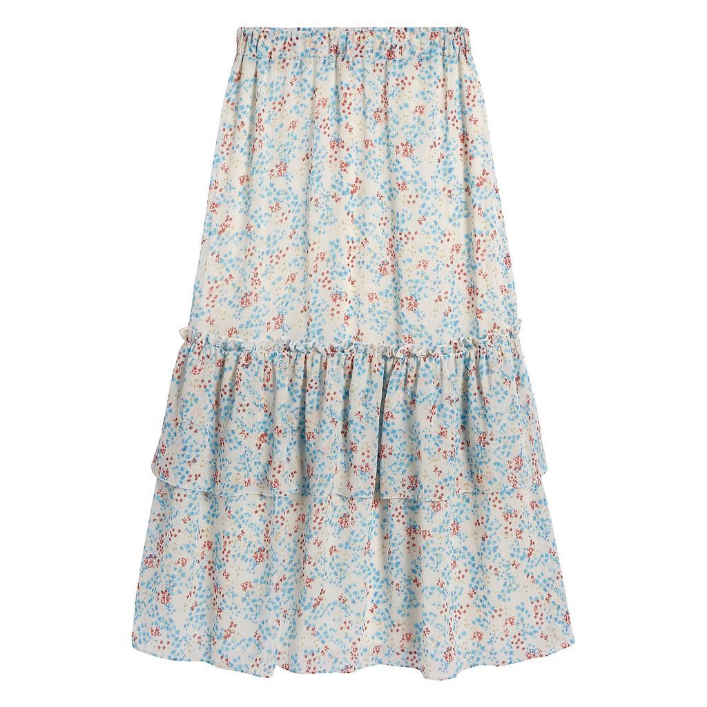 Tiered Boho Midaxi Skirt in Printed Voile