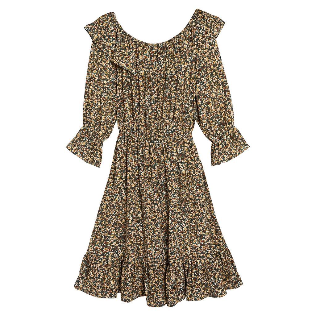 Floral Print Mid-Length Dress with Long Sleeves