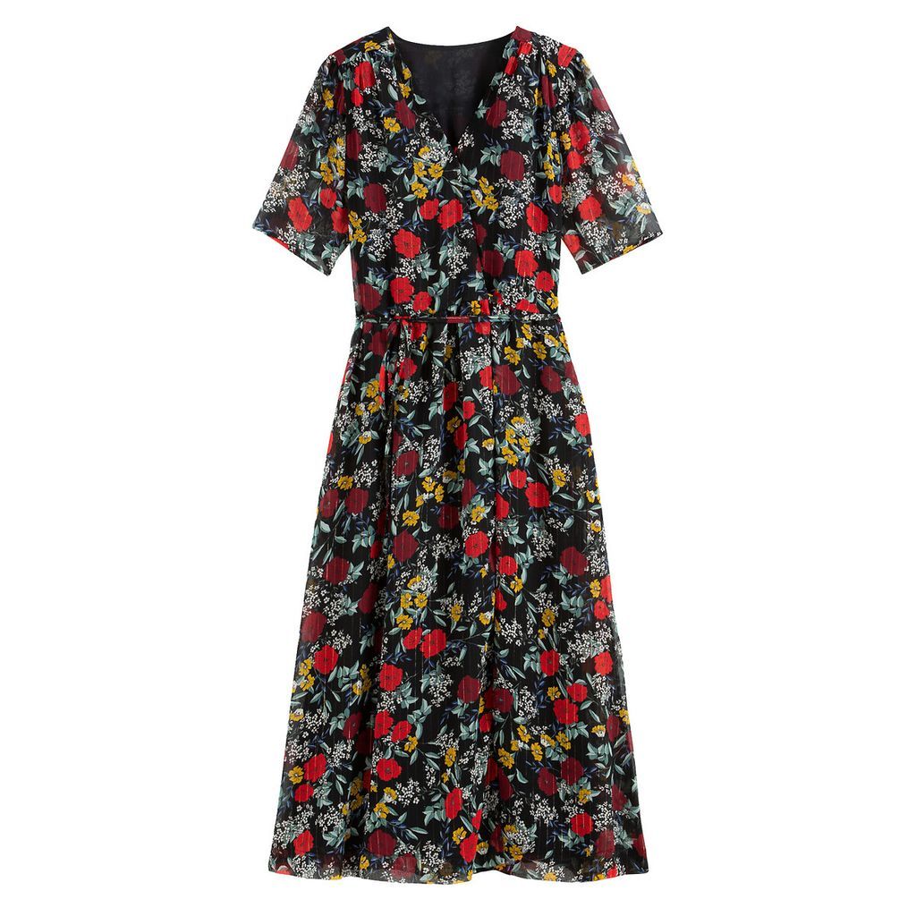 Floral Wrapover Midaxi Dress with Short Sleeves