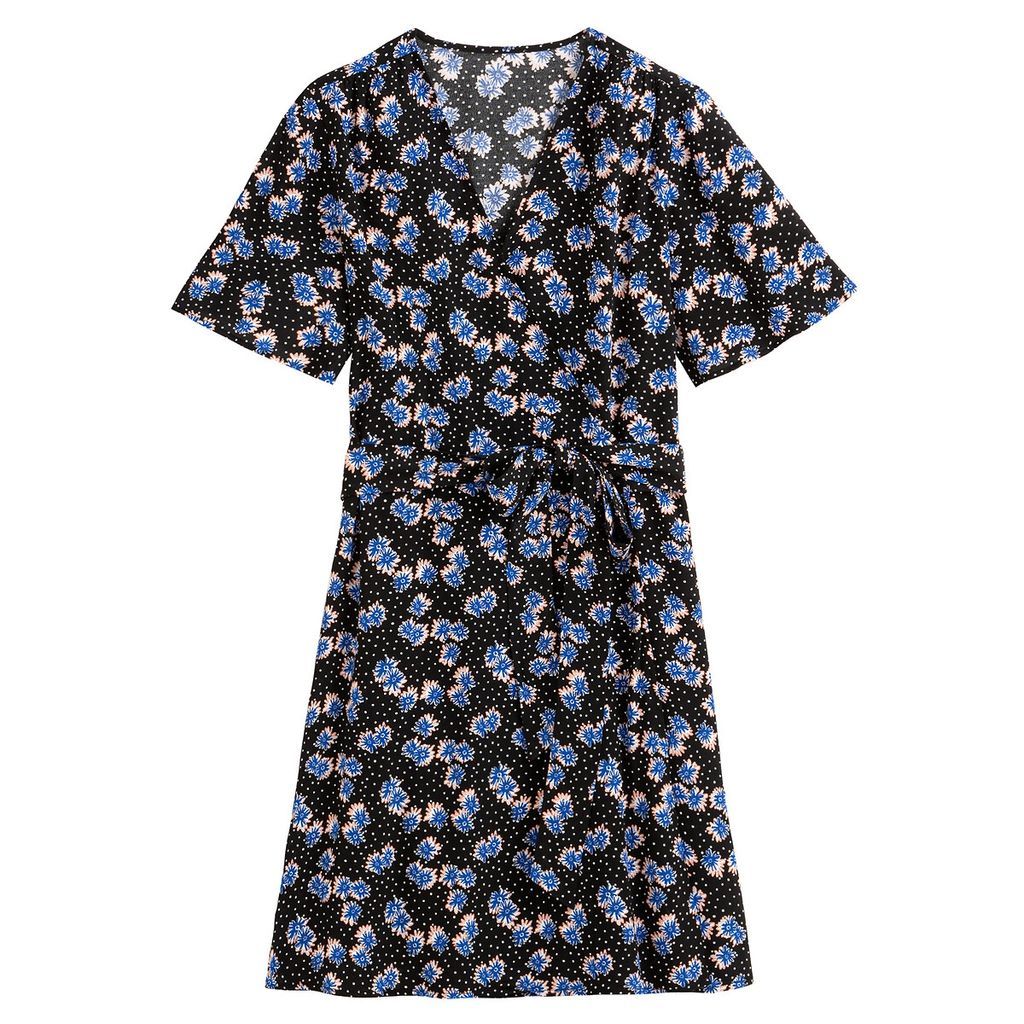 Floral Print Wrapover Dress with Short Sleeves