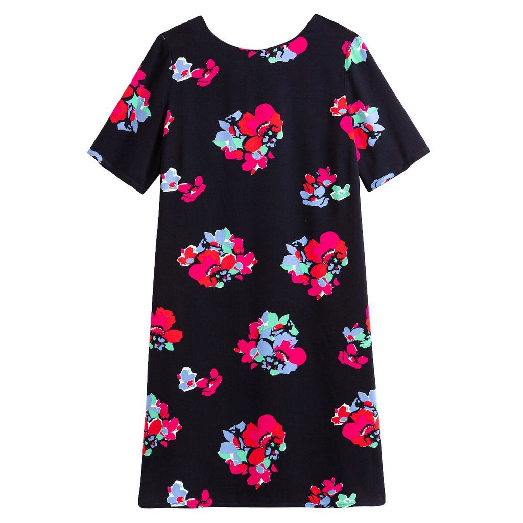 Floral Print Shift Dress with Crew Neck and Short Sleeves